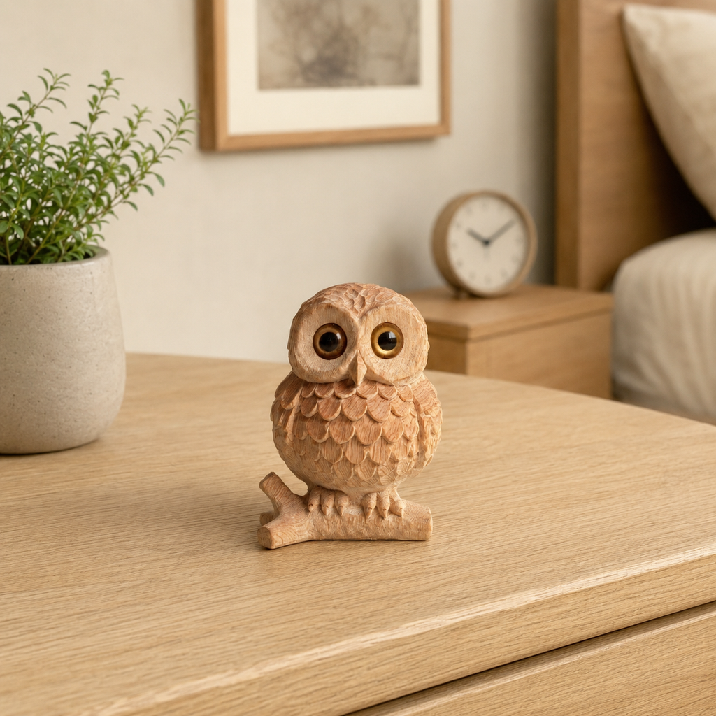 Owl Figurine - Hand-carved Wooden Animal Figurine