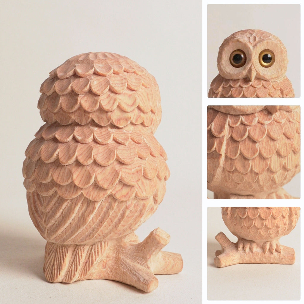 Owl Figurine - Hand-carved Wooden Animal Figurine