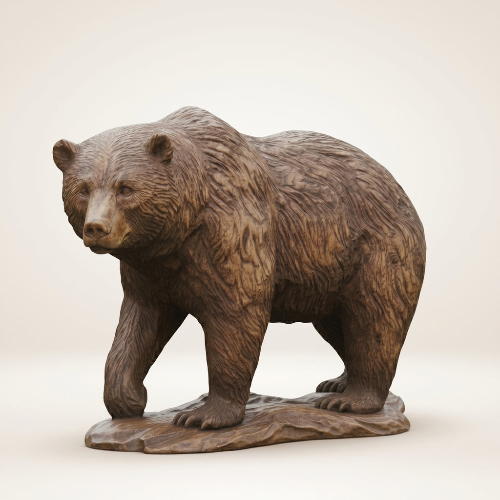 Grizzly Bear Figurine - Hand-carved Wooden Animal Figurine