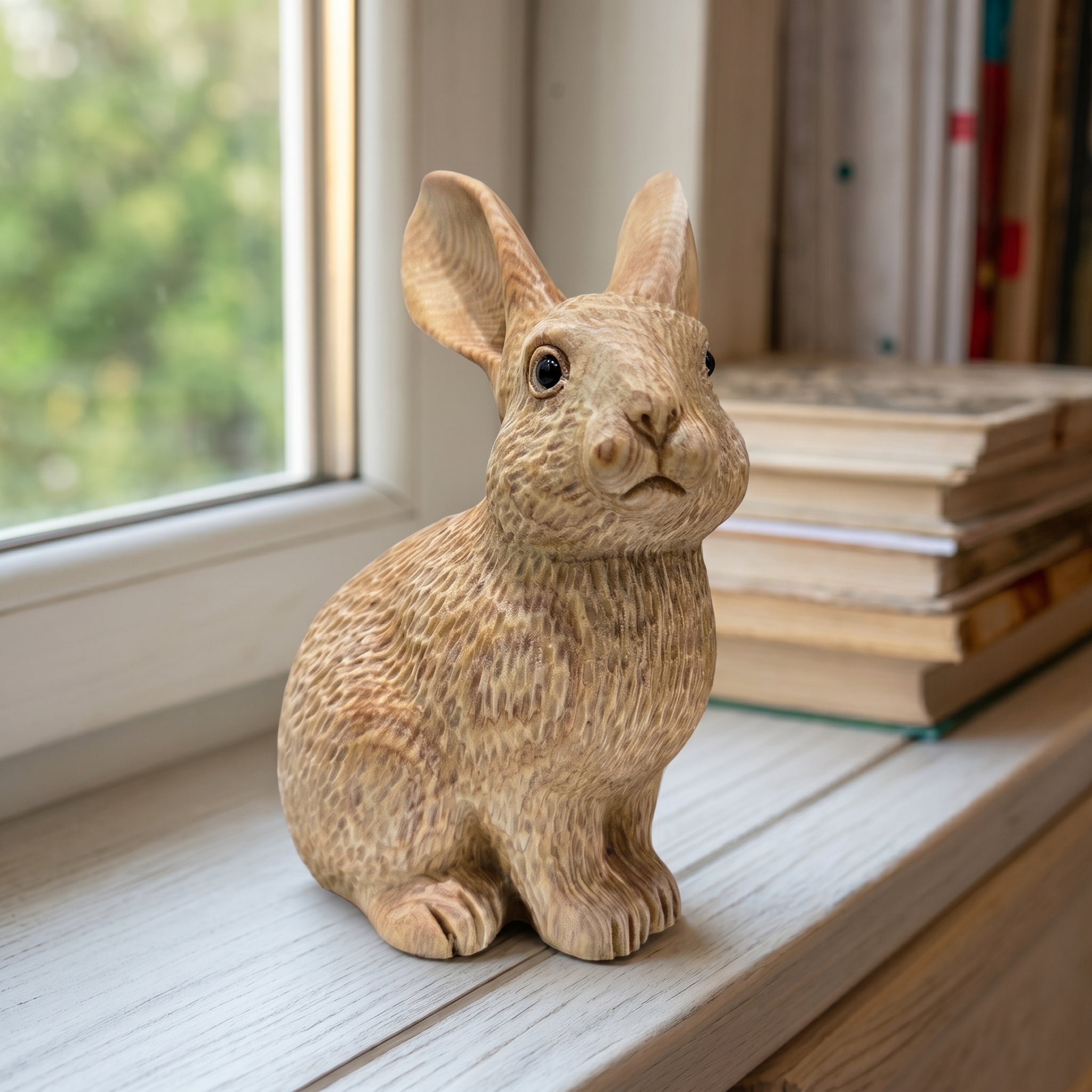 Bunny Figurine - Hand-carved Wooden Animal Figurine