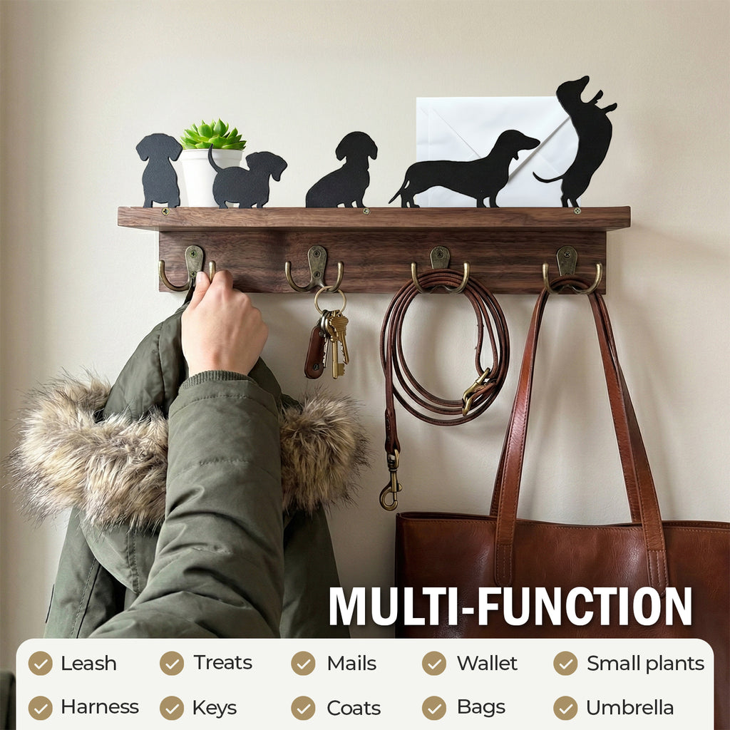 Wall Mounted Key Holder - Walnut Leash Hanger & Entryway Organizer (Custom Available)