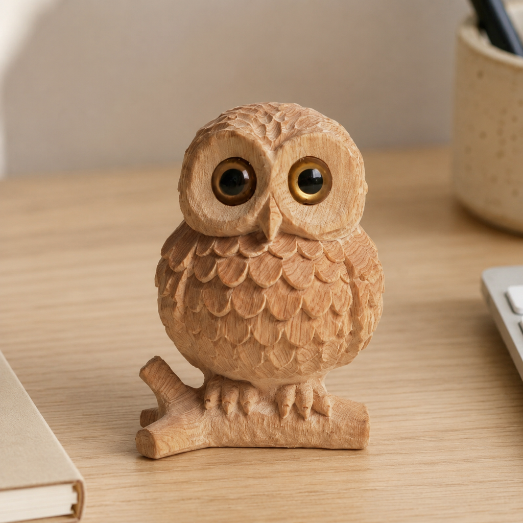 Owl Figurine - Hand-carved Wooden Animal Figurine