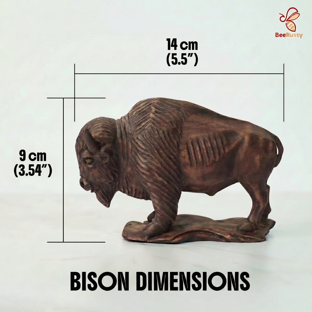Bison Figurine - Hand-carved Wooden Animal Figurine