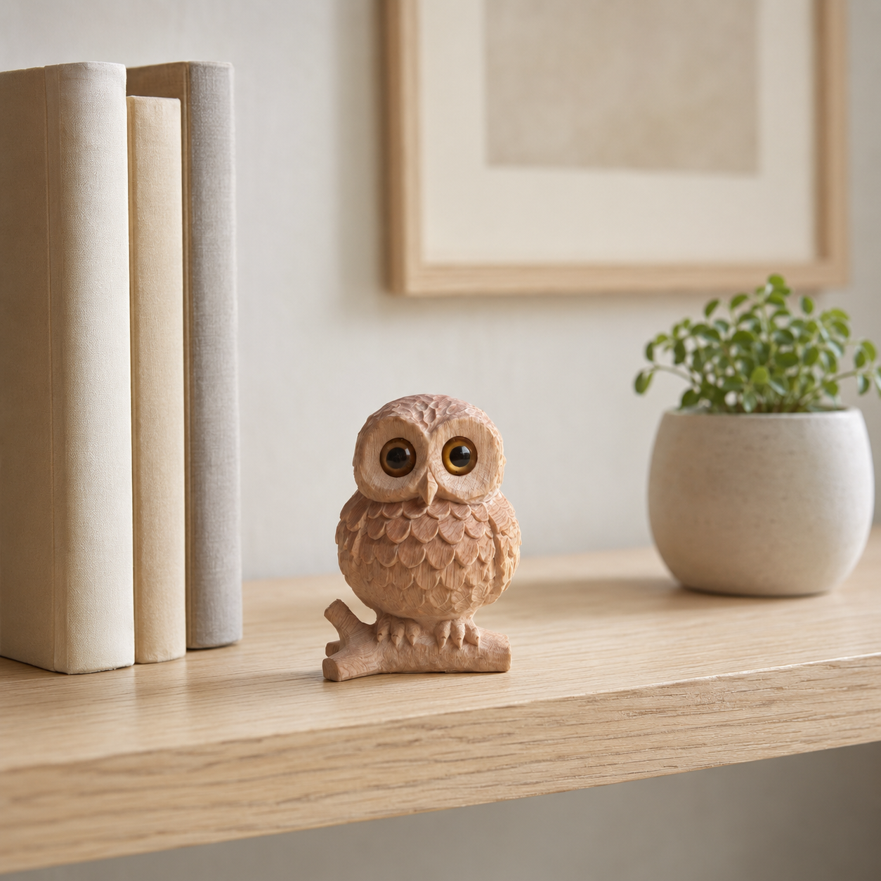 Owl Figurine - Hand-carved Wooden Animal Figurine