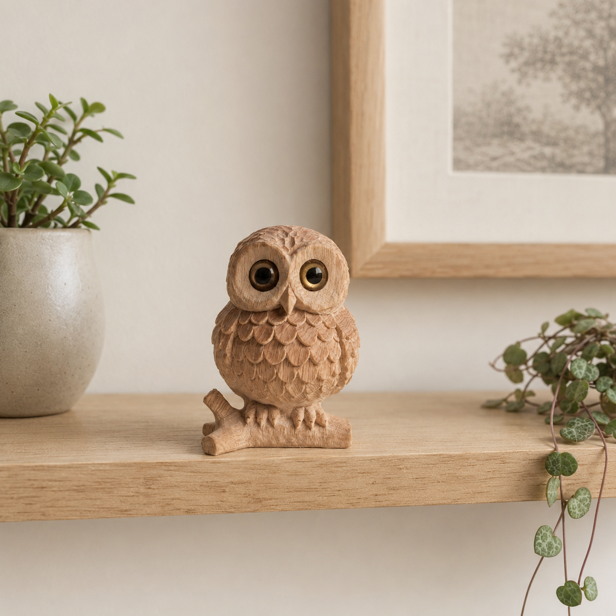 Owl Figurine - Hand-carved Wooden Animal Figurine