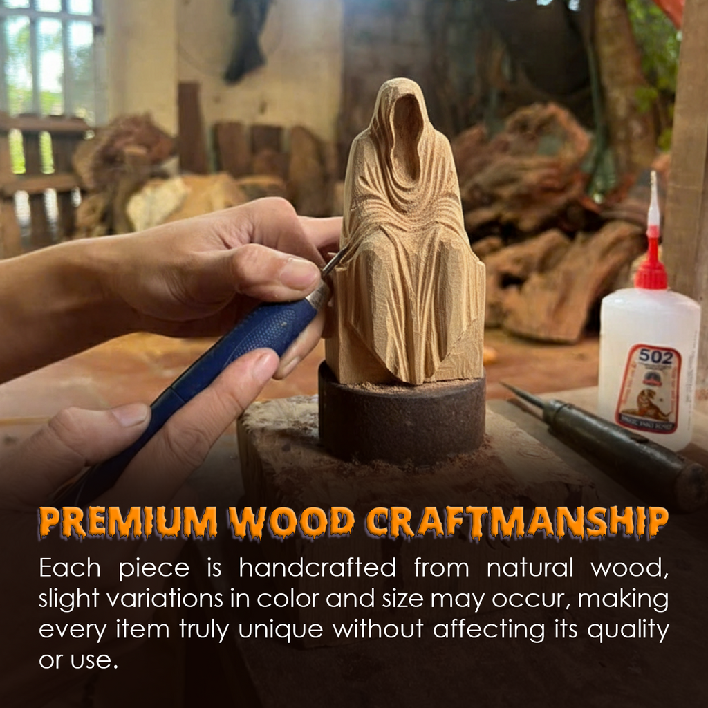 Handmade Wooden Grim Reaper Rustic Gothic Bookshelf & Table Decor Figurine