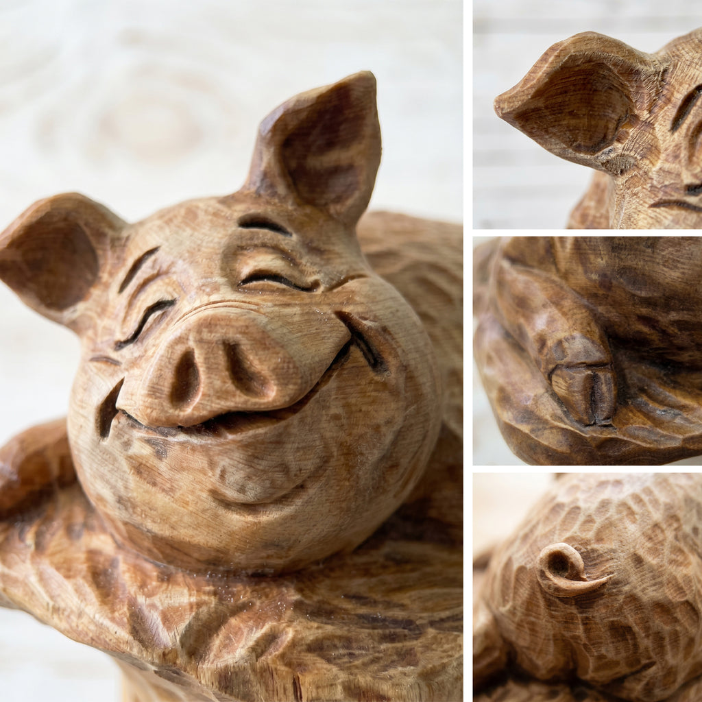 Pig Figurine - Hand-carved Wooden Animal Figurine