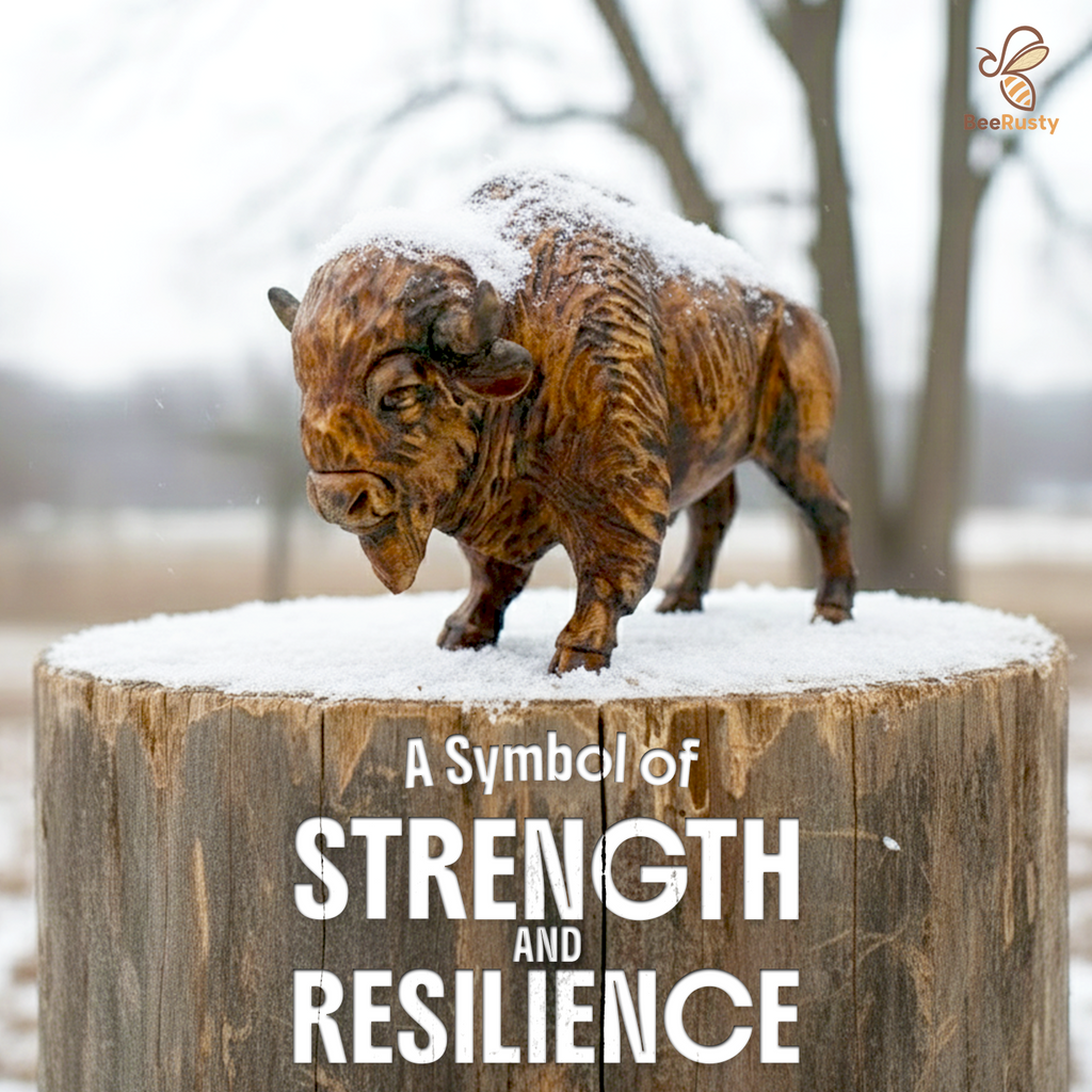 BeeRusty™ Hand-Carved Wooden Bison Figurine