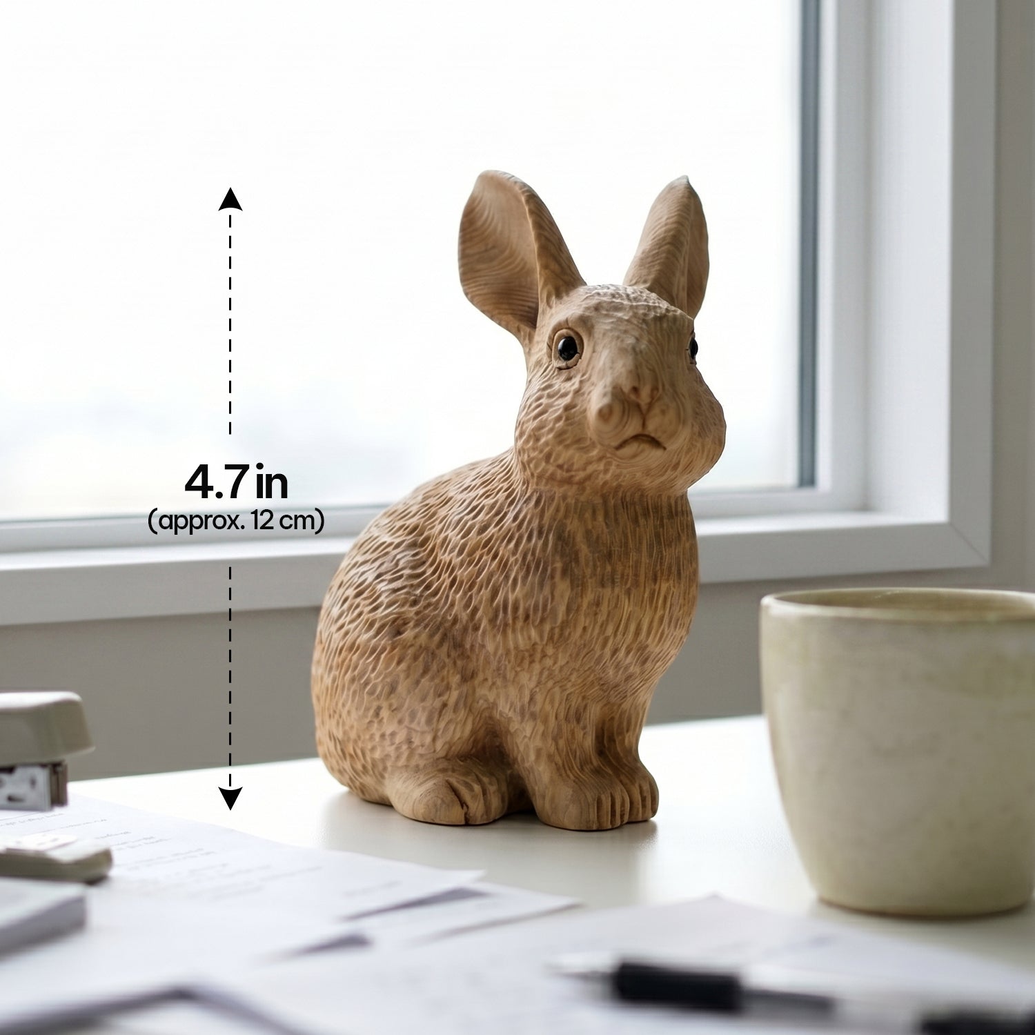 Bunny Figurine - Hand-carved Wooden Animal Figurine