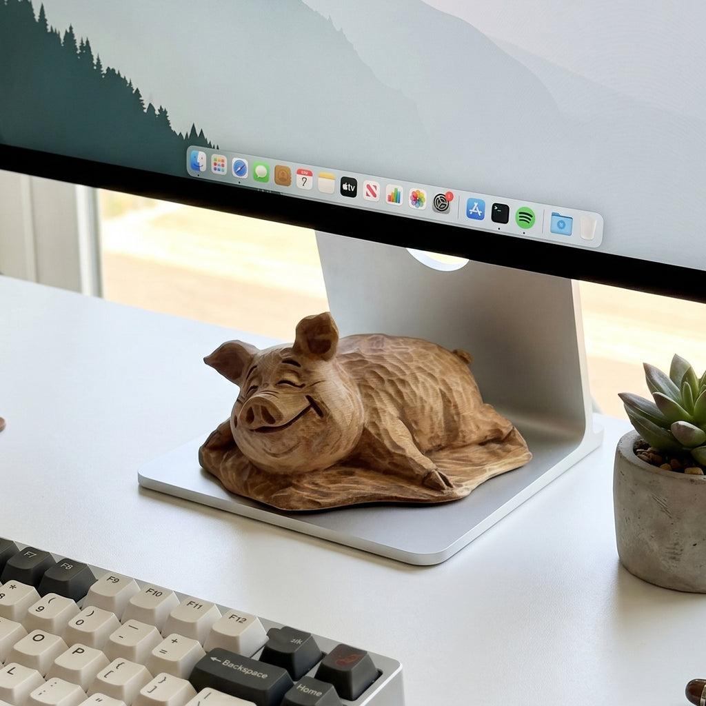 Pig Figurine - Hand-carved Wooden Animal Figurine
