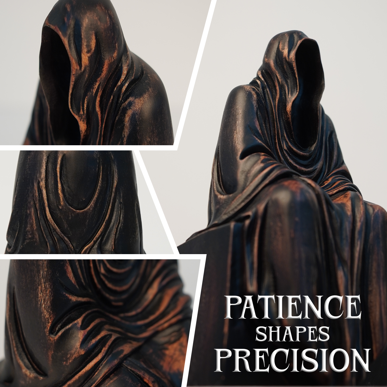 Handmade Wooden Grim Reaper Rustic Gothic Bookshelf & Table Decor Figurine