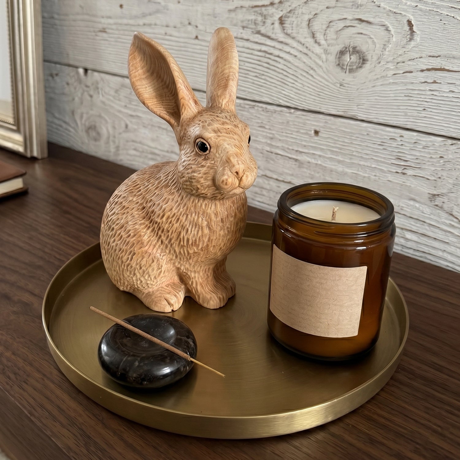 Bunny Figurine - Hand-carved Wooden Animal Figurine