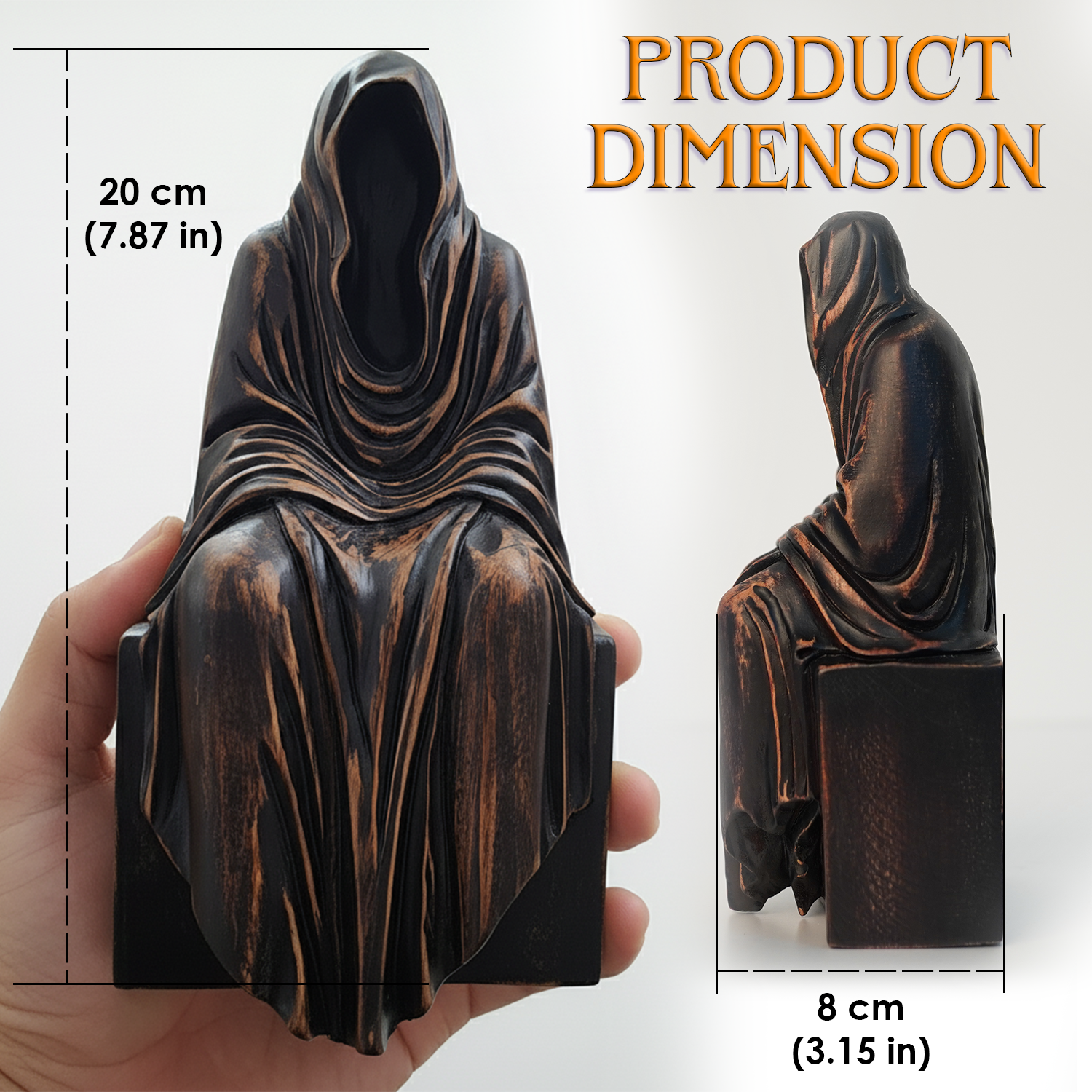 Handmade Wooden Grim Reaper Rustic Gothic Bookshelf & Table Decor Figurine