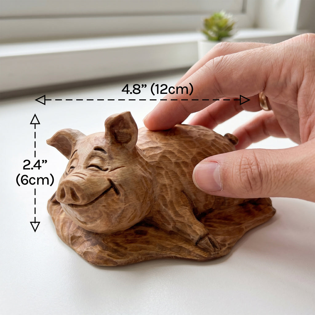 Pig Figurine - Hand-carved Wooden Animal Figurine