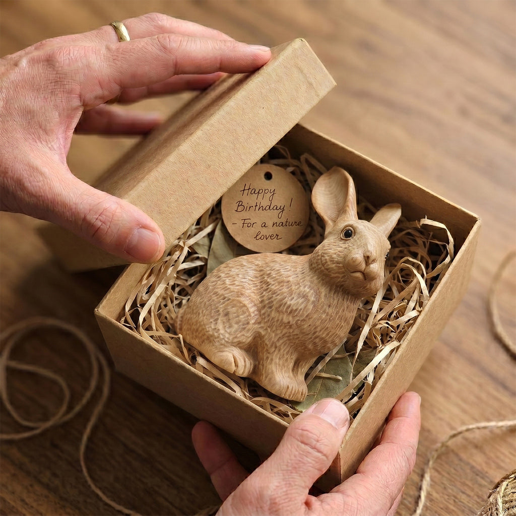 Bunny Figurine - Hand-carved Wooden Animal Figurine
