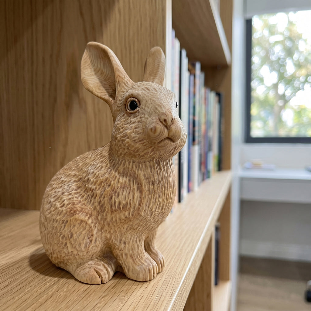 Bunny Figurine - Hand-carved Wooden Animal Figurine