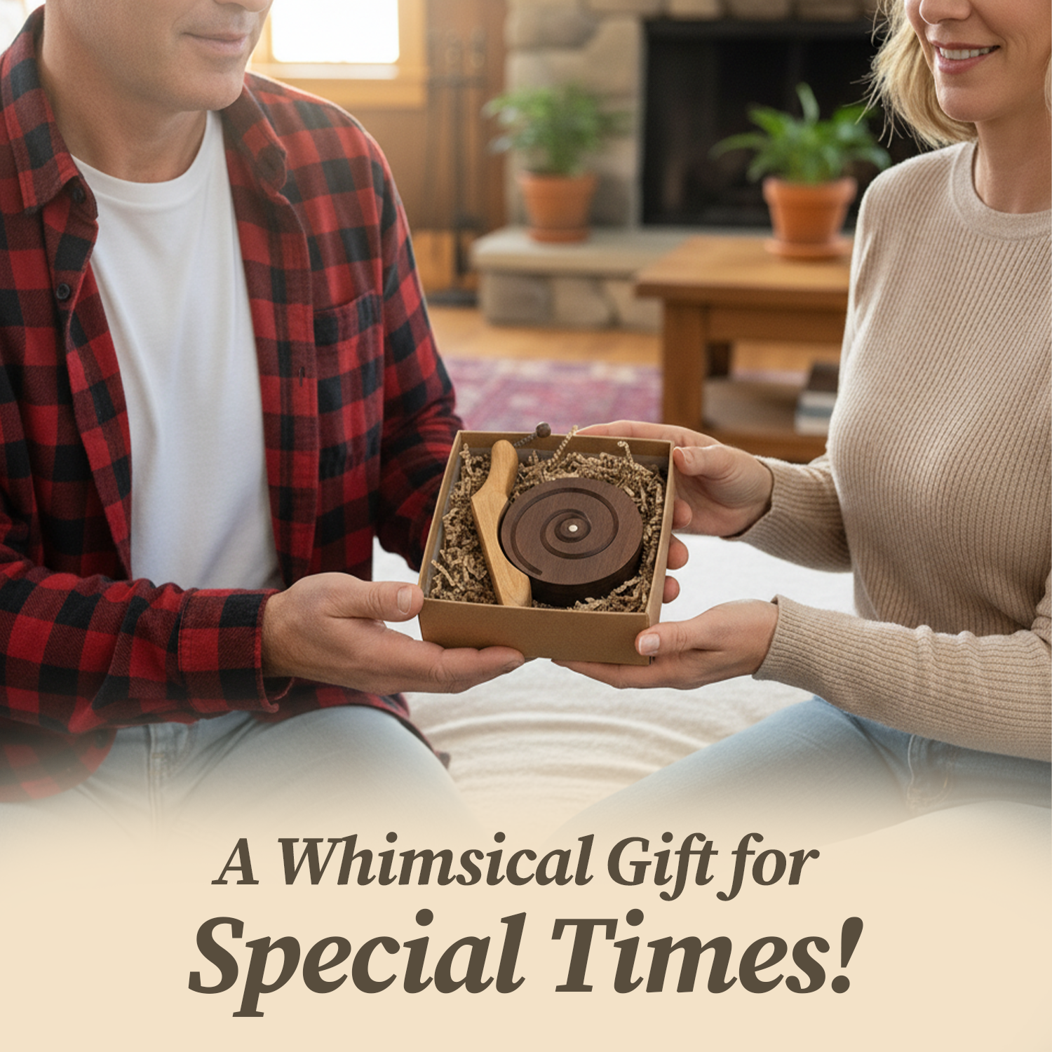 BeeRusty™ – Set of 6 Hand-carved Wooden Coasters with Snail Holder