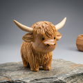 BeeRusty™ Hand Carved Wooden Highland Cow Figurine - Rustic Farmhouse Decor Gift