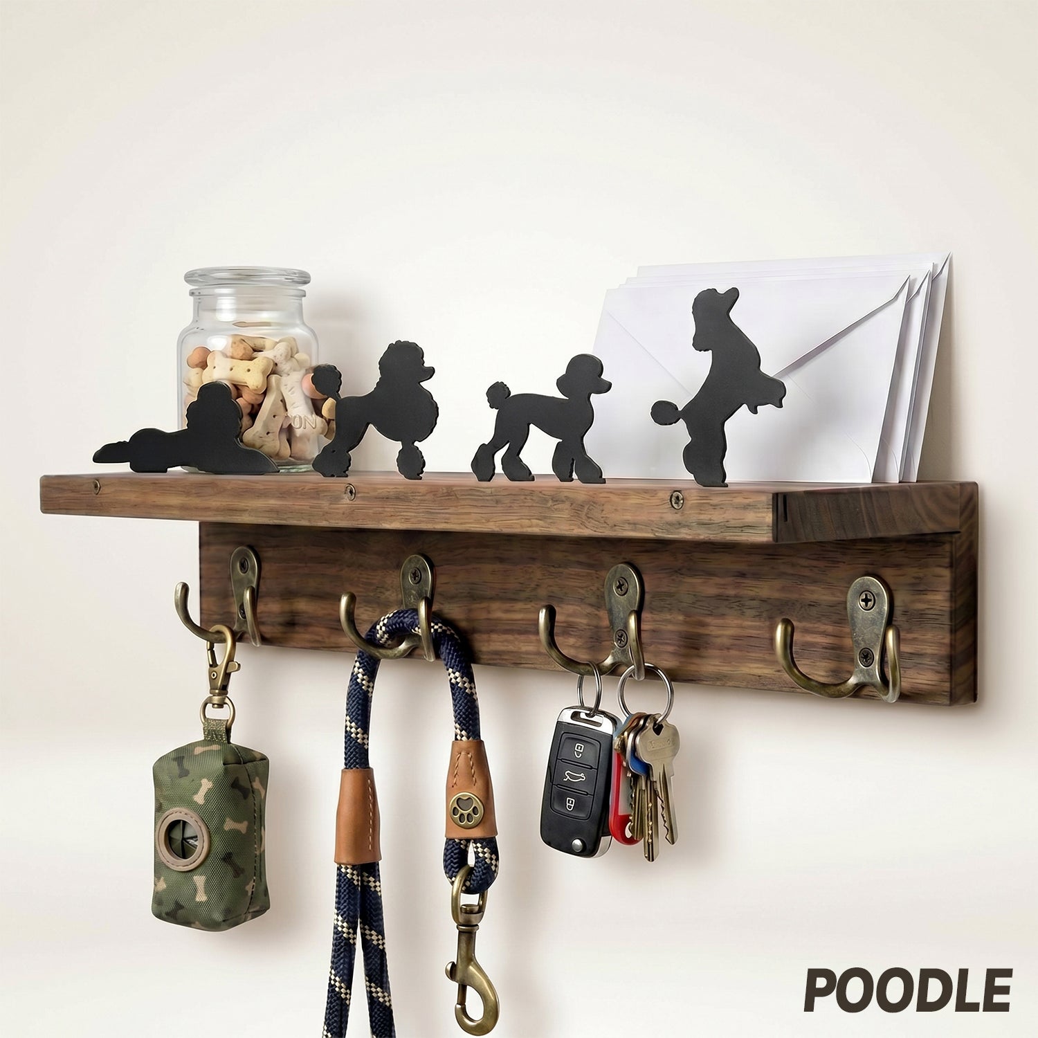 Wall Mounted Key Holder - Walnut Leash Hanger & Entryway Organizer (Custom Available)