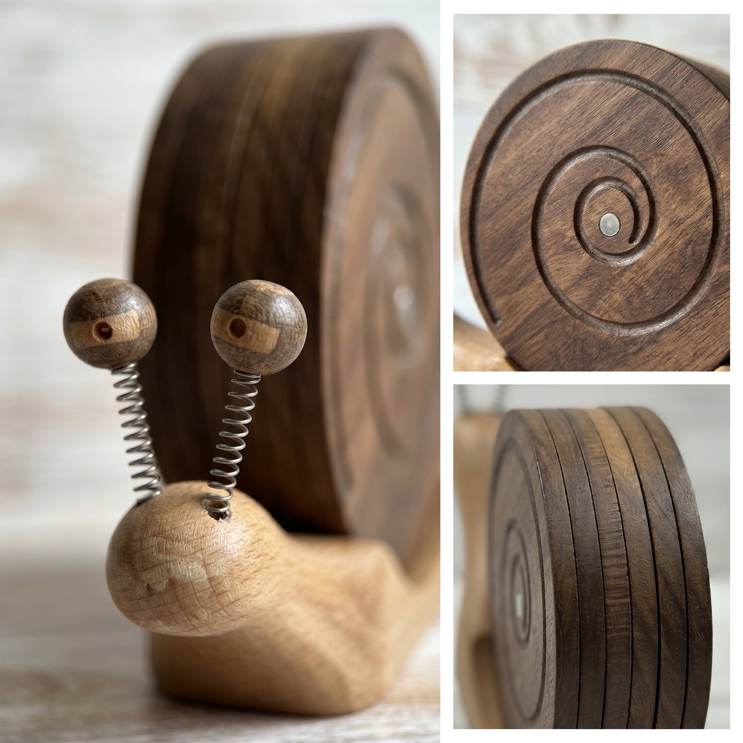 Snail Magnetic Wooden Coasters with Holder - Set of 6