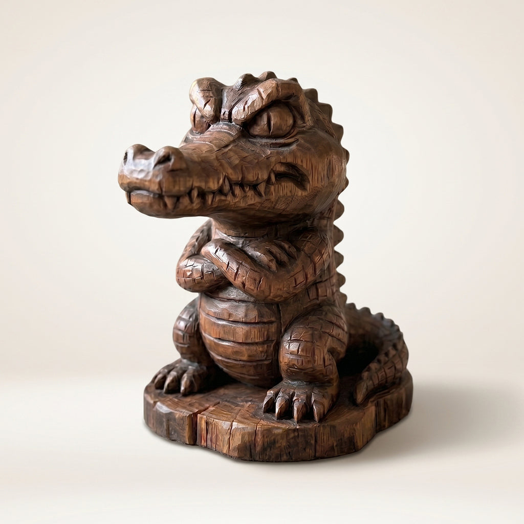 Crocodile Figurine - Hand-carved Wooden Animal Figurine