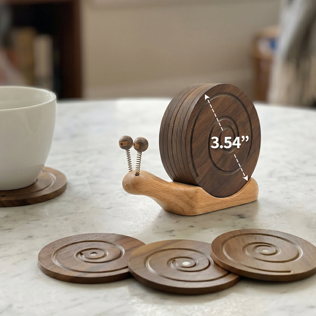 Snail Magnetic Wooden Coasters with Holder - Set of 6