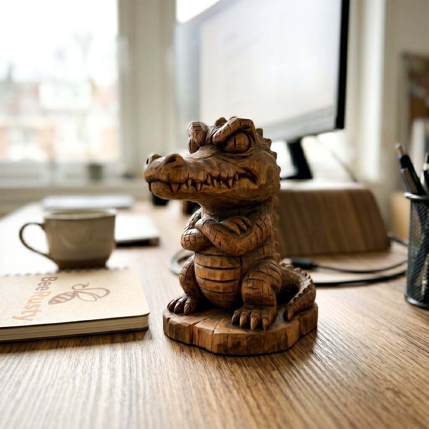 Crocodile Figurine - Hand-carved Wooden Animal Figurine