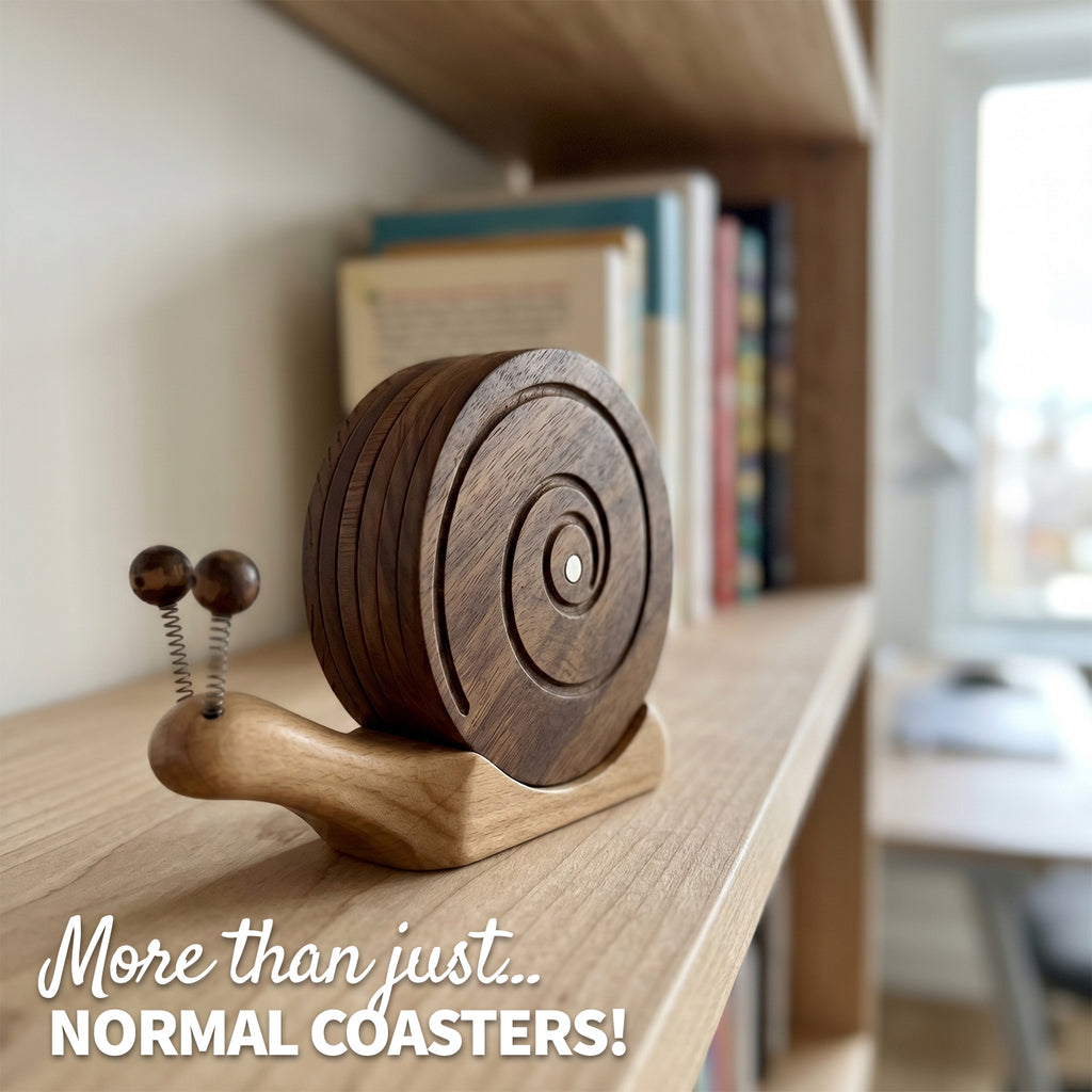 Snail Magnetic Wooden Coasters with Holder - Set of 6