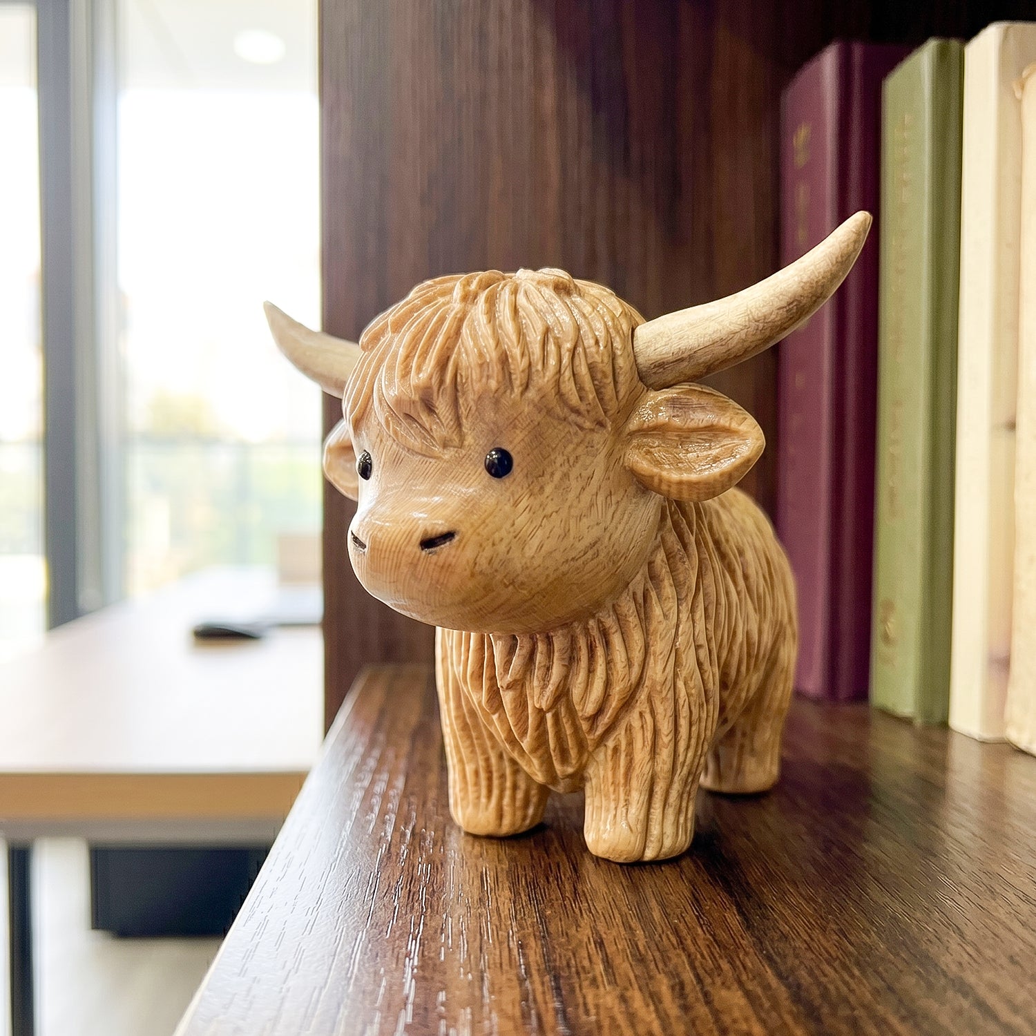 Highland Cow Figurine - Hand-carved Wooden Animal Figurine