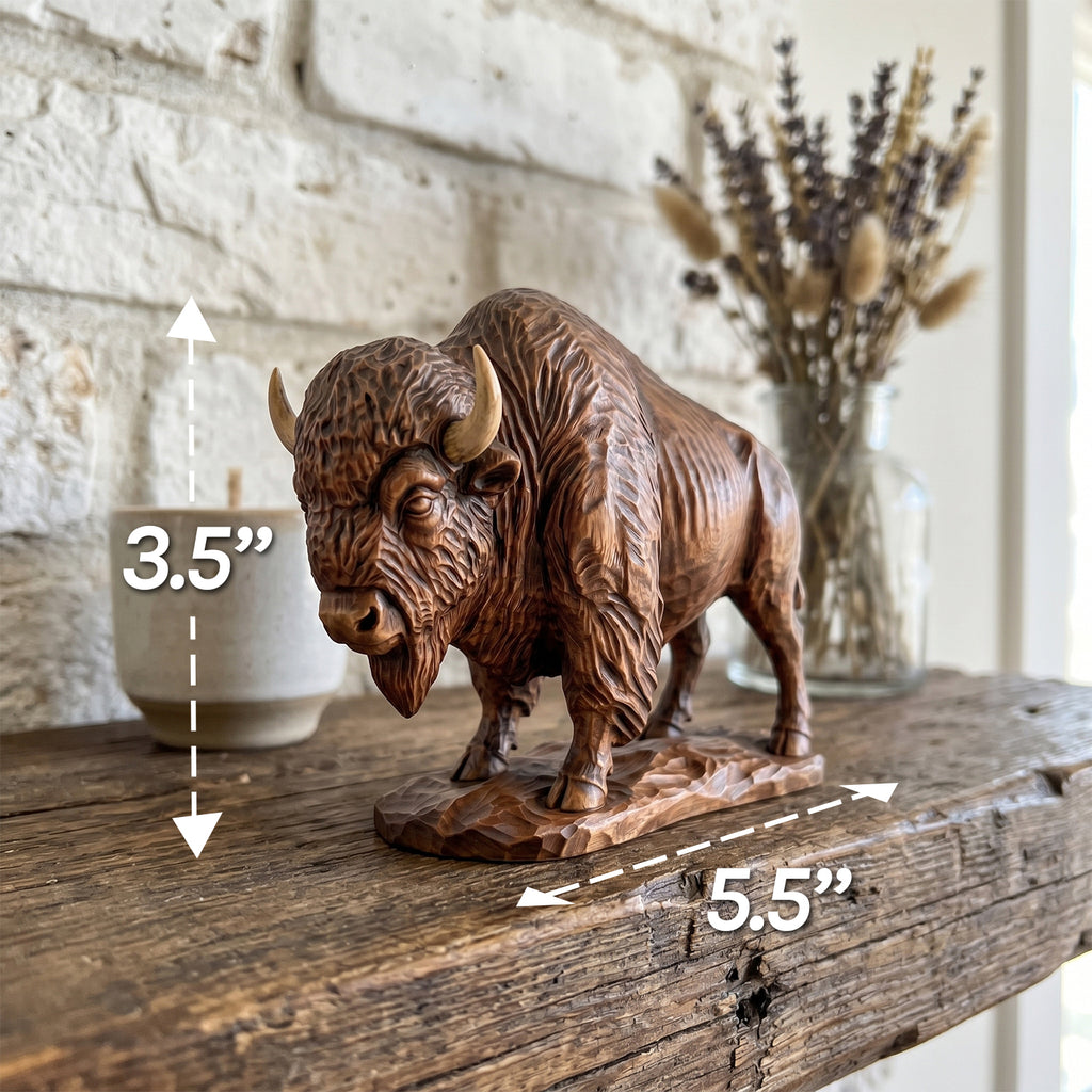 Bison Figurine - Hand-carved Wooden Animal Figurine