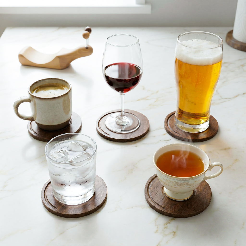 Snail Magnetic Wooden Coasters with Holder - Set of 6