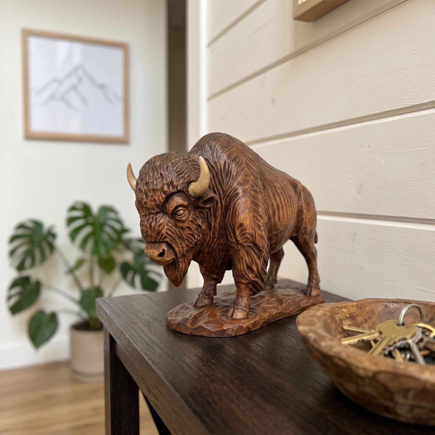 Bison Figurine - Hand-carved Wooden Animal Figurine