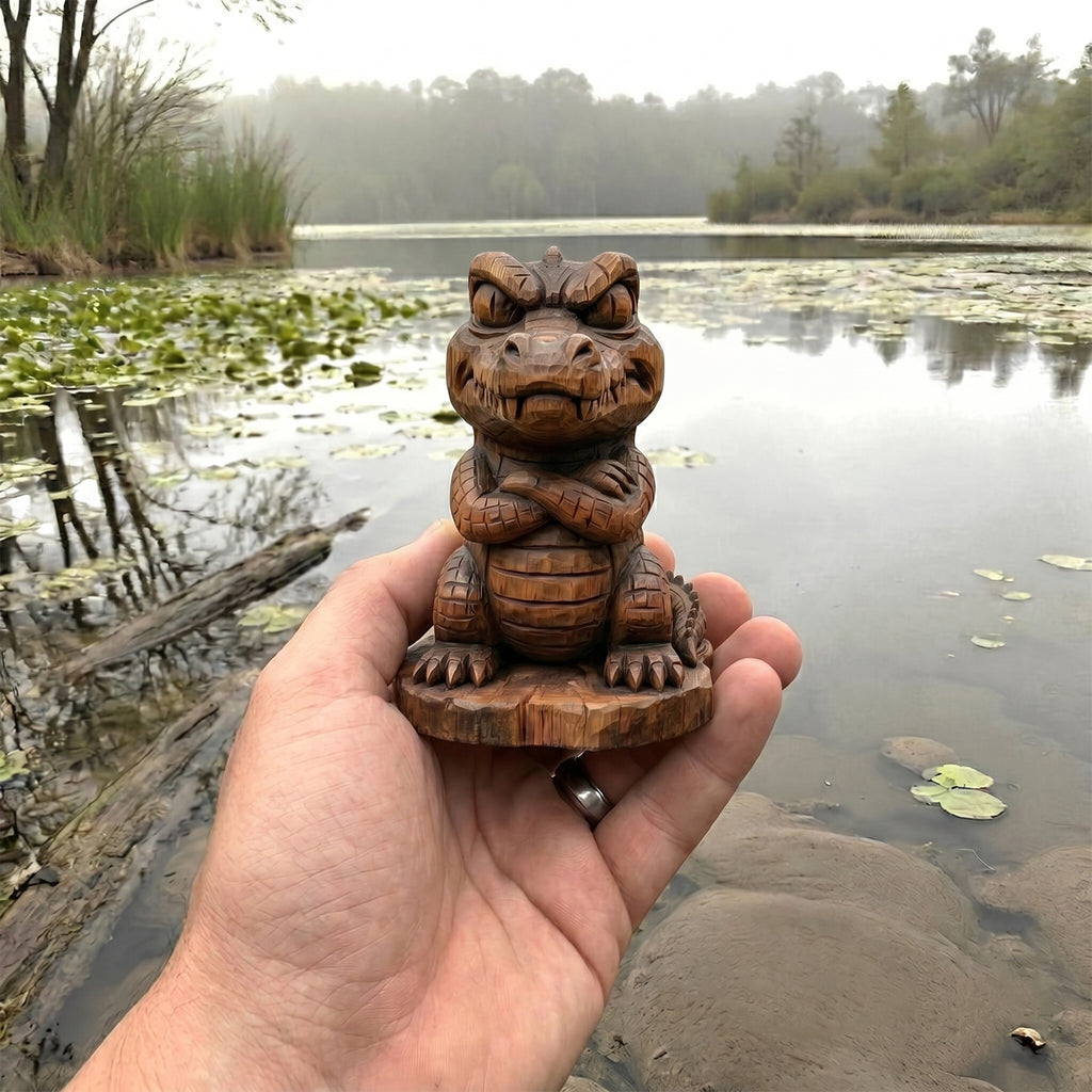 Crocodile Figurine - Hand-carved Wooden Animal Figurine