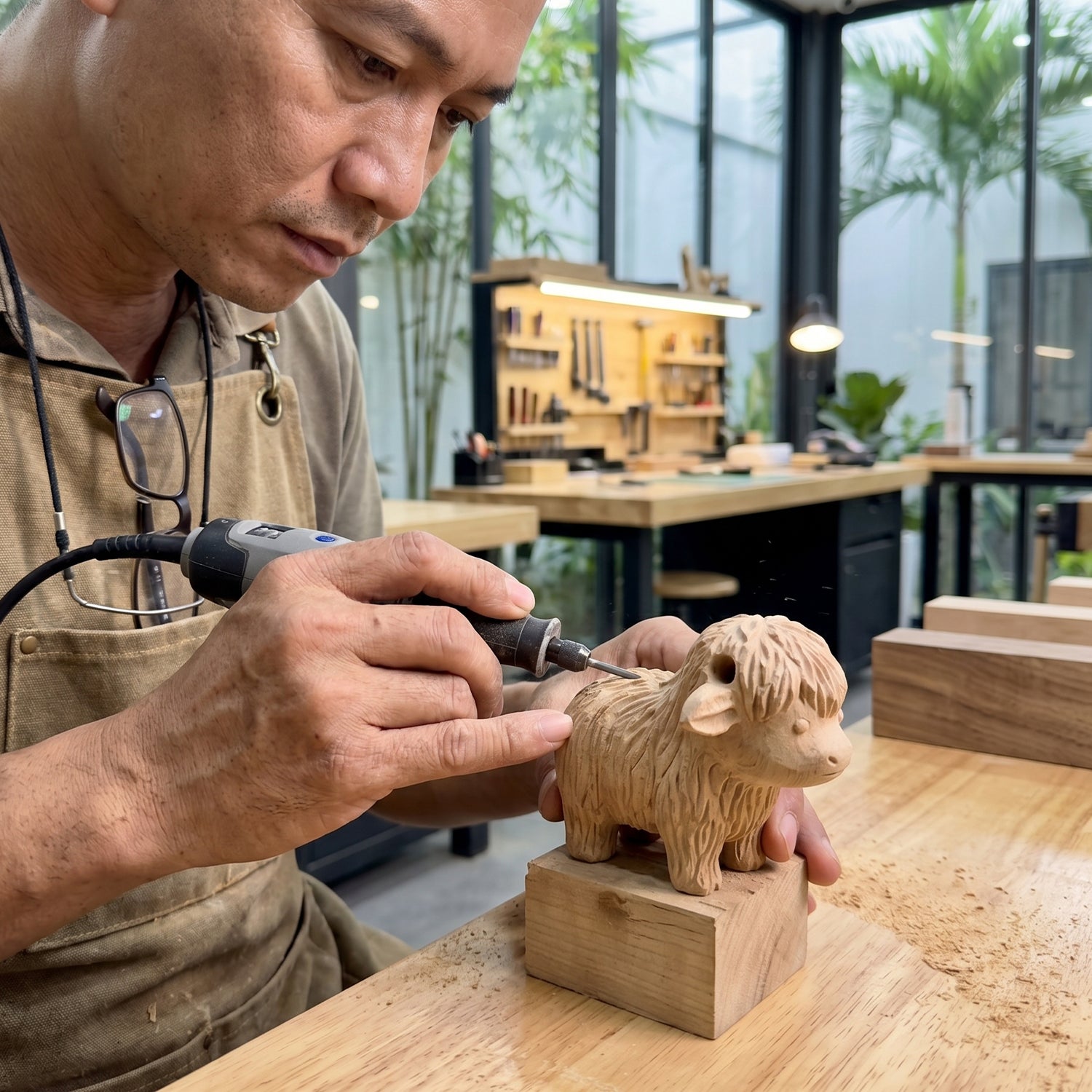 Highland Cow Figurine - Hand-carved Wooden Animal Figurine
