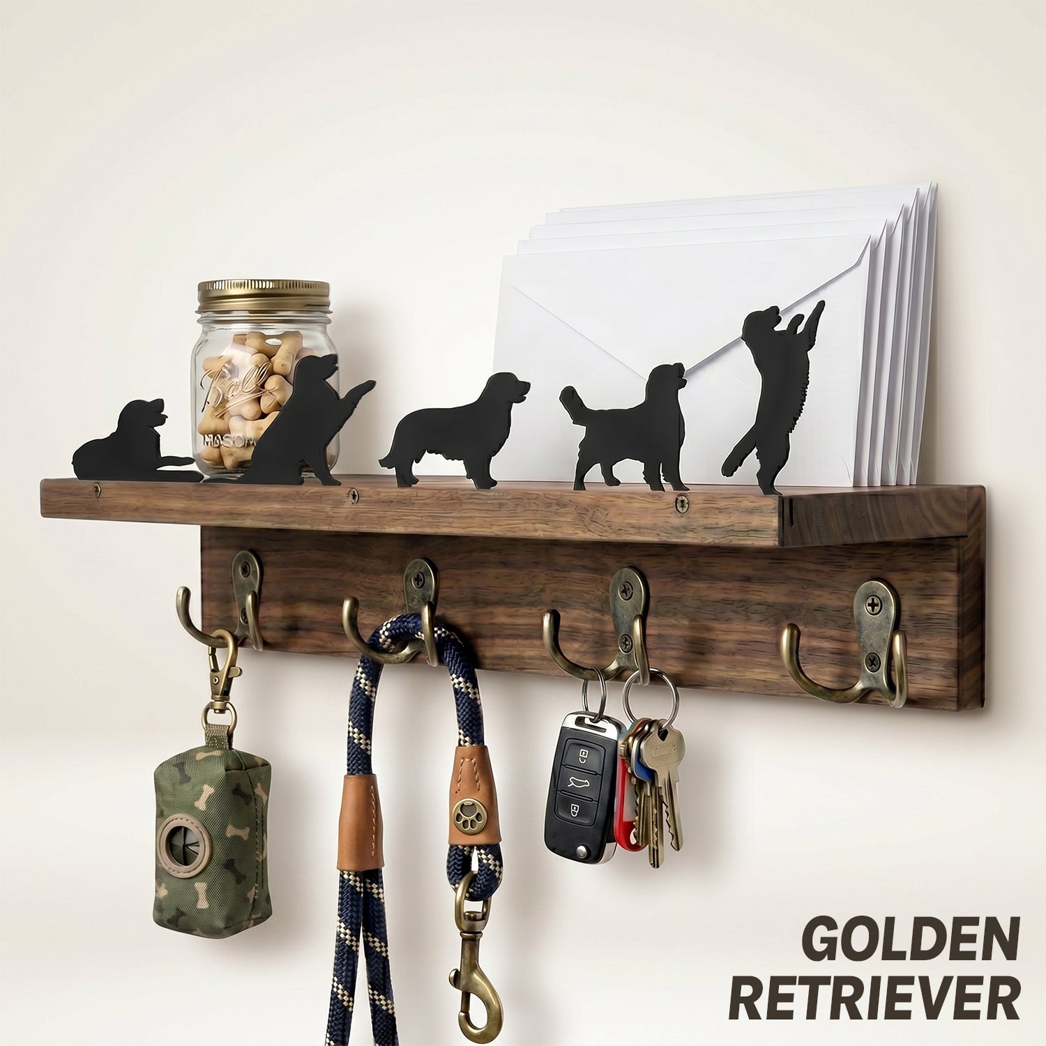 Wall Mounted Key Holder - Walnut Leash Hanger & Entryway Organizer (Custom Available)