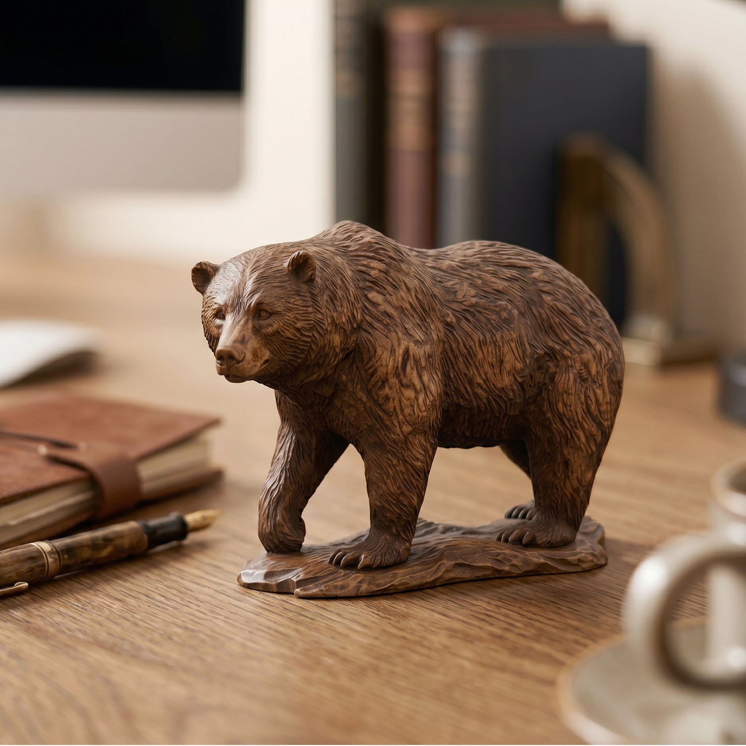 Grizzly Bear Figurine - Hand-carved Wooden Animal Figurine