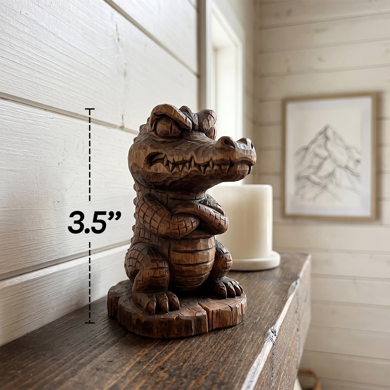 Crocodile Figurine - Hand-carved Wooden Animal Figurine