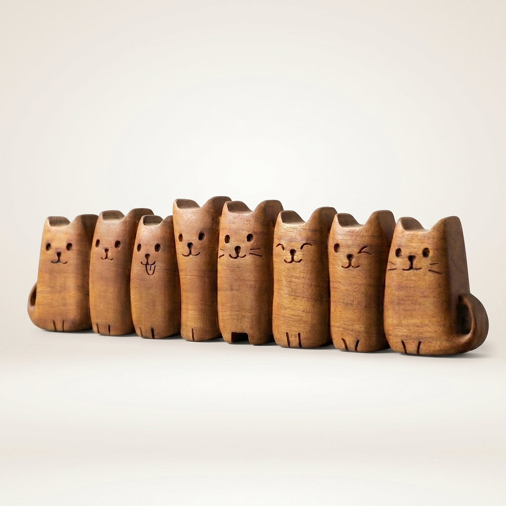 Cat Figurine - Hand-carved Wooden Animal Figurine