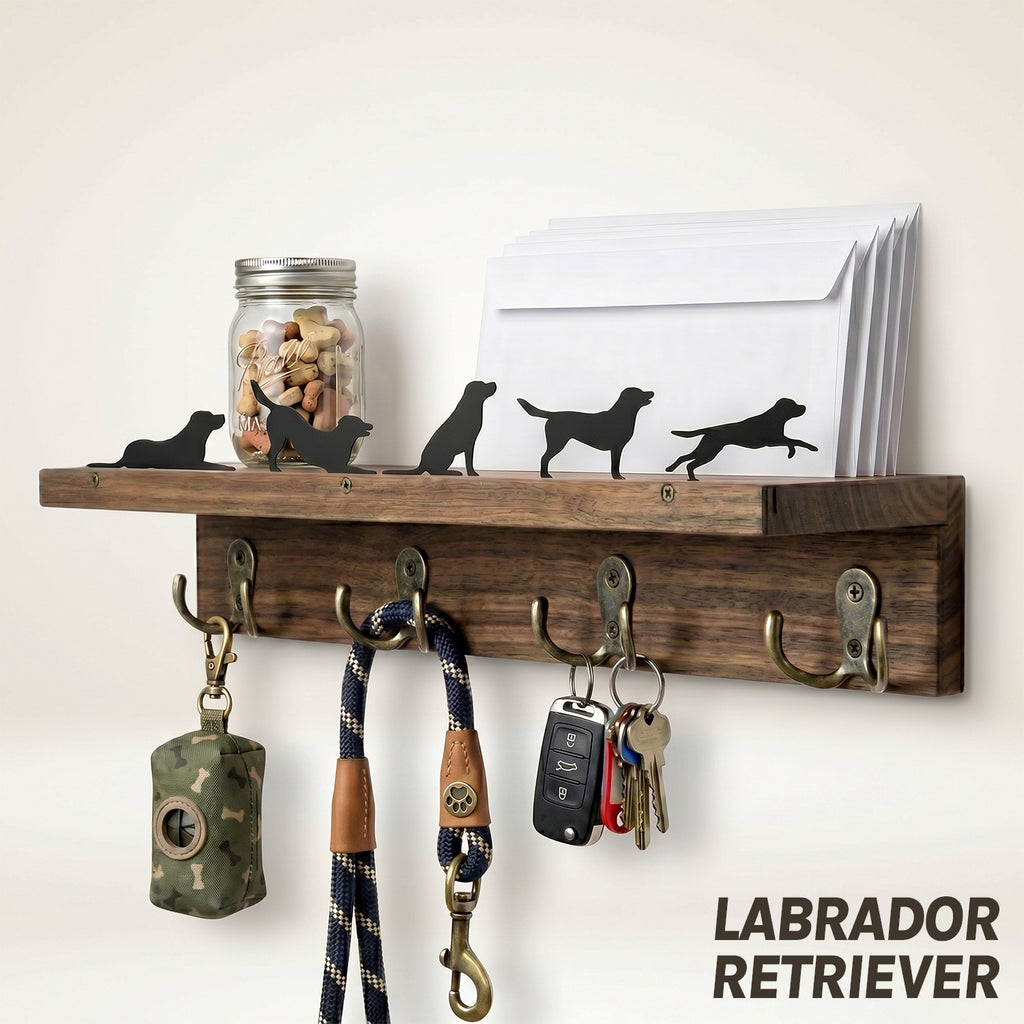 Wall Mounted Key Holder - Walnut Leash Hanger & Entryway Organizer (Custom Available)