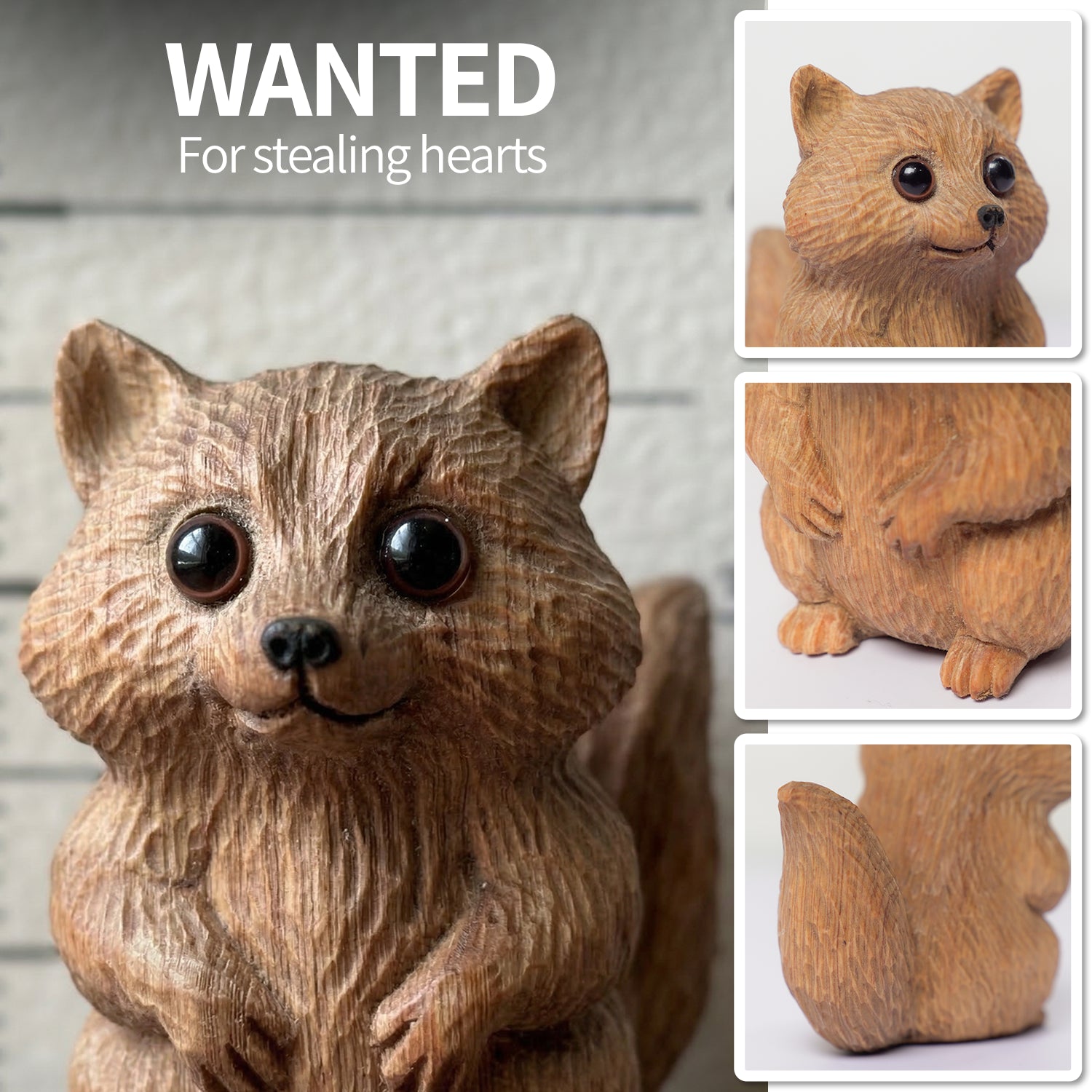 Raccoon Figurine - Hand-carved Wooden Animal Figurine