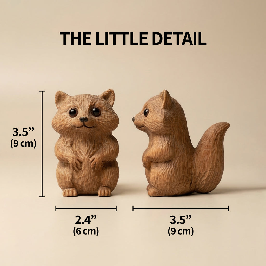 Raccoon Figurine - Hand-carved Wooden Animal Figurine