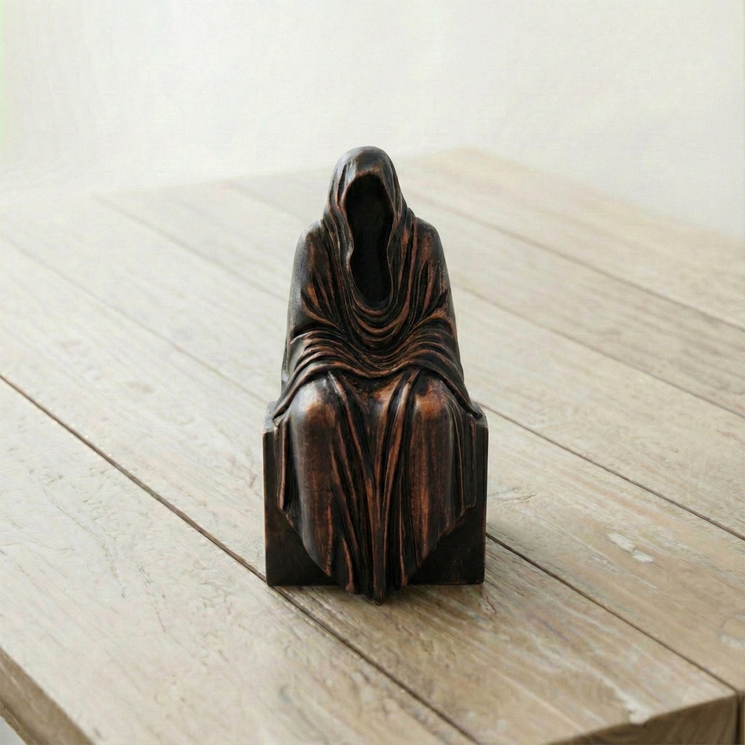 Handmade Wooden Grim Reaper Rustic Gothic Bookshelf & Table Decor Figurine