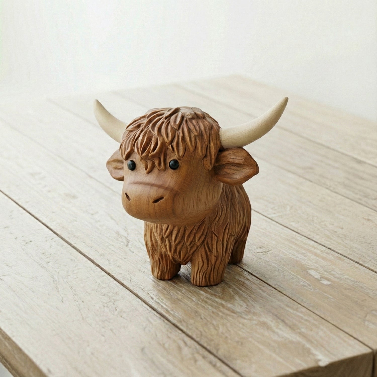 BeeRusty™ - Hand-Carved Wooden Highland Cow Figurine