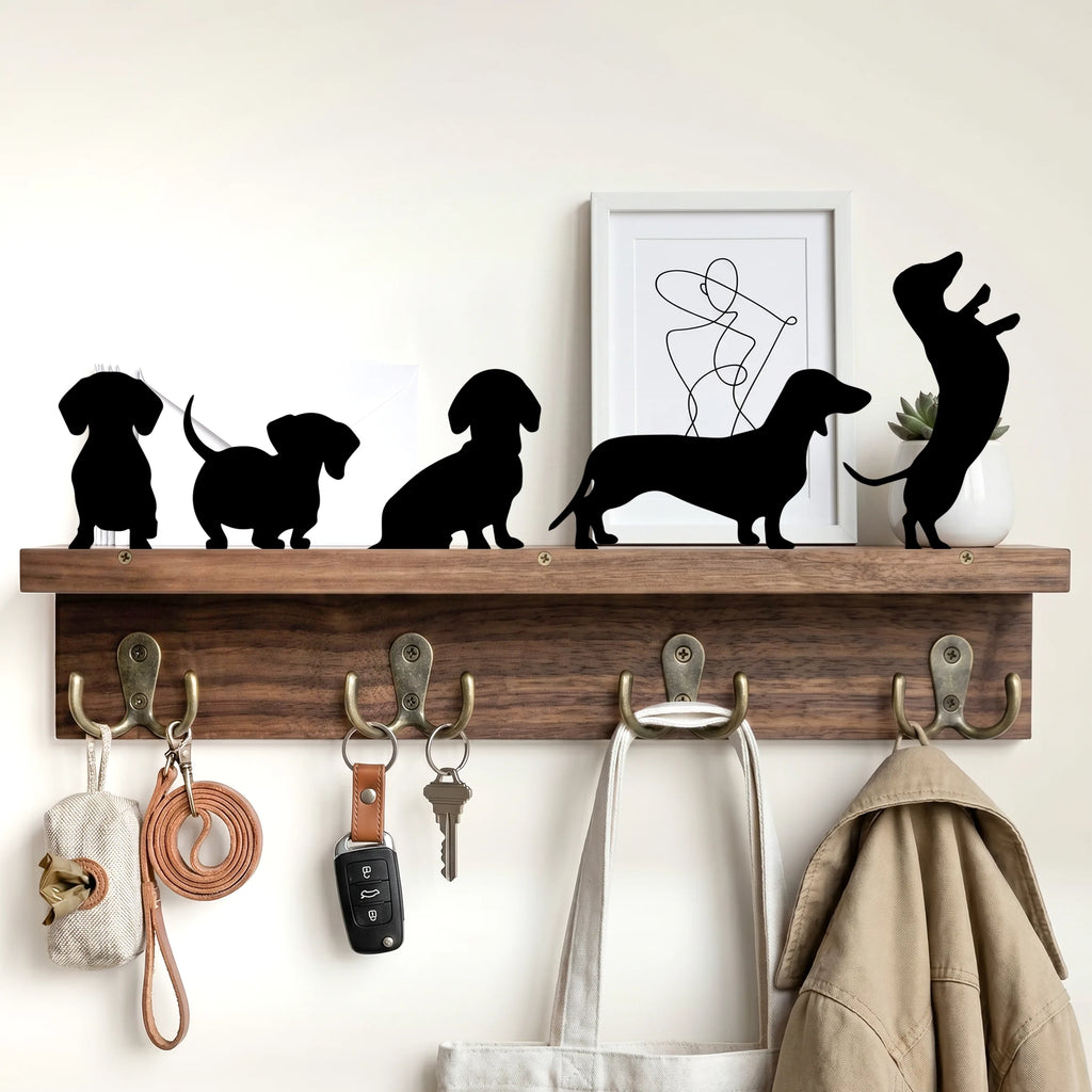 Custom Metal Art Key Holder - Walnut Entryway Organizer & Wooden Coat Rack Wall with Shelf