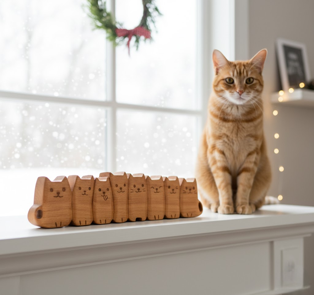 BeeRusty™ - Hand-Carved Wooden Cat Figurine