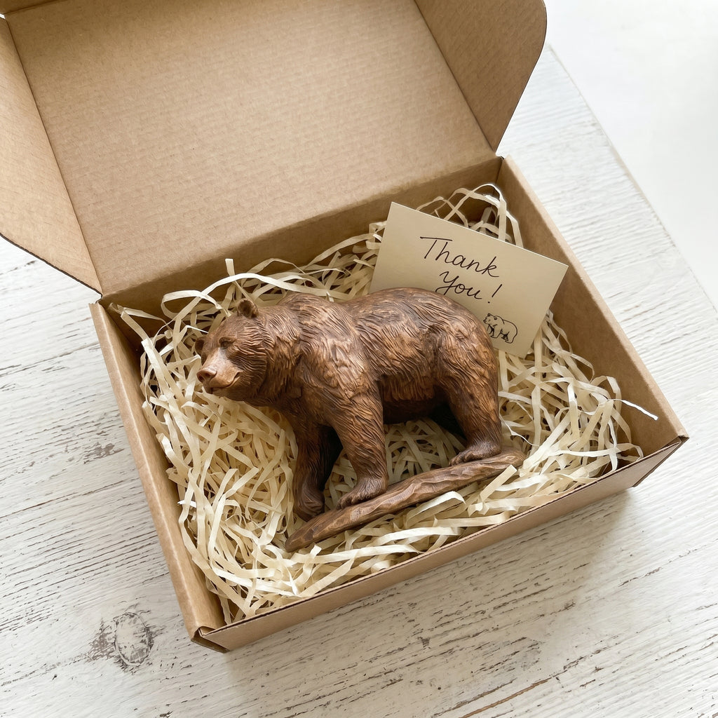 Grizzly Bear Figurine - Hand-carved Wooden Animal Figurine